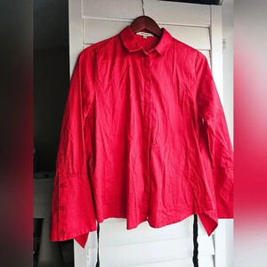 CPS Shirt Button Dress Poplin Cotton Red Raspberry Long Sleeve Short Back size M